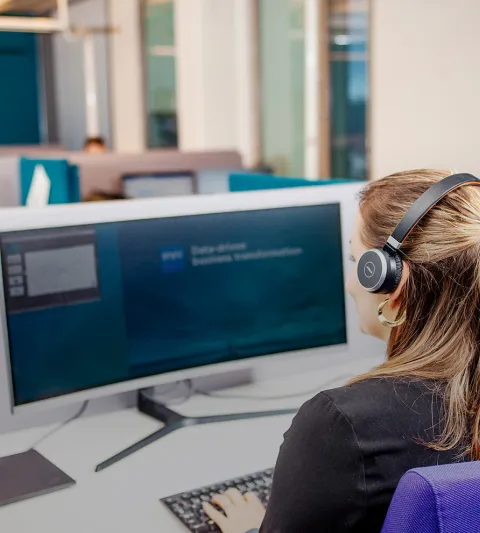 Customer service call center interior shaded